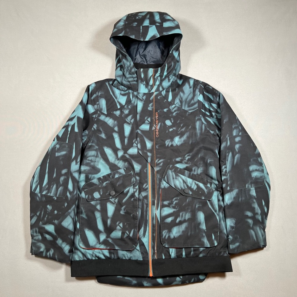 Obermeyer Teen Large 14-16 Ski Jacket Abstract Teal Black Insulated Hooded 41041